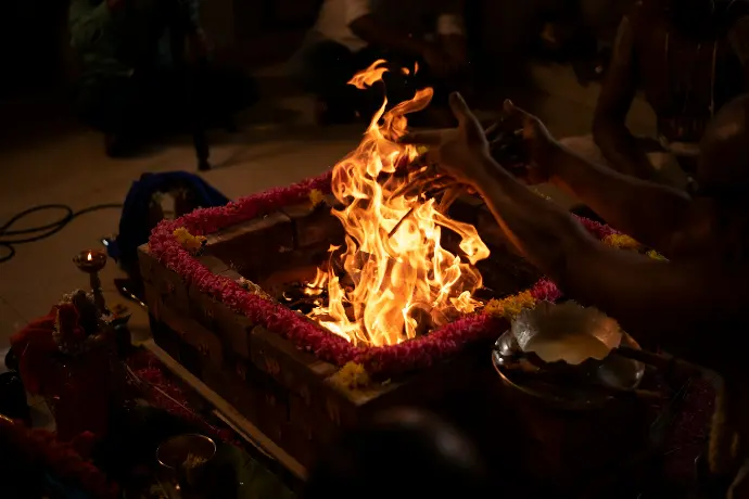 fire in brown woven basket